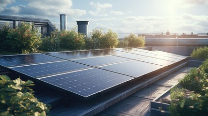 solar panels rooftop system - obrazy, fototapety, plakaty