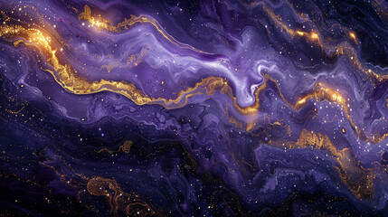 Liquid gold blending with midnight blue, creating a cosmic river. Patches of lavender and amber. Abstract celestial flow.