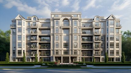 Obraz premium Building in the city. Architecture. Bright day, sky. Ad for a rent company, real estate agency. San francisco. Miami. Palm, Palms Beach. Summer house