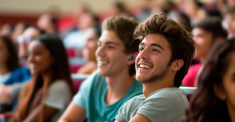 Fototapeta premium Cheerful University Students Engaged in Learning and Enjoying Campus Life
