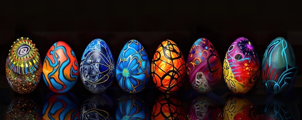 Vibrant Egg Painting, Artistic Designs and Patterns for Seasonal Decor - obrazy, fototapety, plakaty