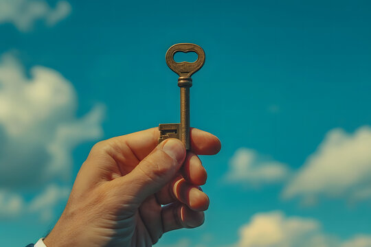 Businessman with key, concept of solving important business problems