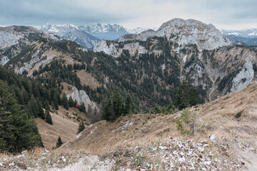 Cold gray mountains in the fall