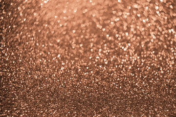 Peach fuzz hearts, sparkling glitter bokeh background, valentines day abstract defocused texture. Holiday romantic lights. Color of the year 2024