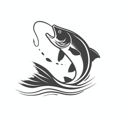 Fototapeta premium Black simple abstract fishing silhouette design element on white background Generative Ai