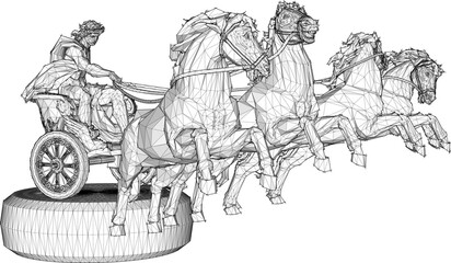 Vector sketch illustration design of classic Greek Roman hero riding a horse-drawn chariot 