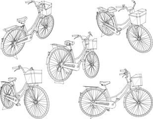 Vector sketch illustration design of classic old vintage girl's mini bike with basket 