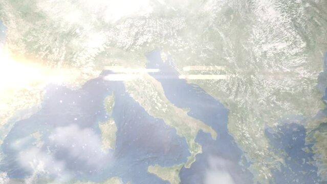 Zoom in from space and focus on San Benedetto del Tronto, Italy. 3D Animation. Background for travel intro. Elements of this image furnished by NASA