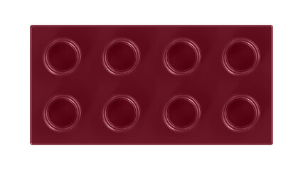 Cabernet Lego Block Isolated on a White Background. Close Up View of a Plastic Children Game Brick for Constructors, Top View. High Quality 3D Rendering with a Work Path. 8K Ultra HD, 7680x4320 - obrazy, fototapety, plakaty
