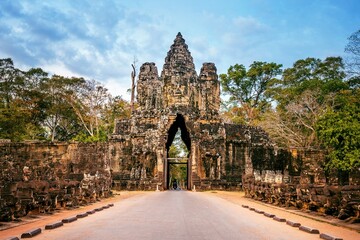 Sculptures South Gate Angkor Wat Siem Reap Cambodia - obrazy, fototapety, plakaty