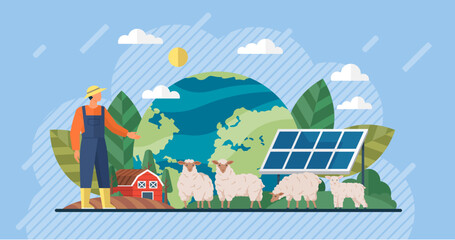 Solar energy vector illustration. Solar energy plays crucial role in achieving sustainable and green future The efficient generation electricity from solar power is innovative solution - obrazy, fototapety, plakaty