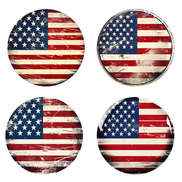 American flag badge isolated on white background. Generative AI Image.