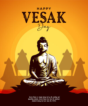 Happy Vesak Day Poster with a buddha vector.