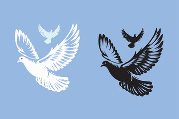 white and black dove flying vector illustration 
