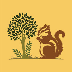 Vector illustration of squirrel on tree