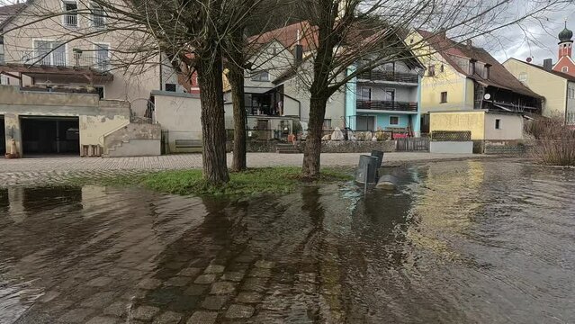 Naab river in Bavaria near Kallmuenz with flood