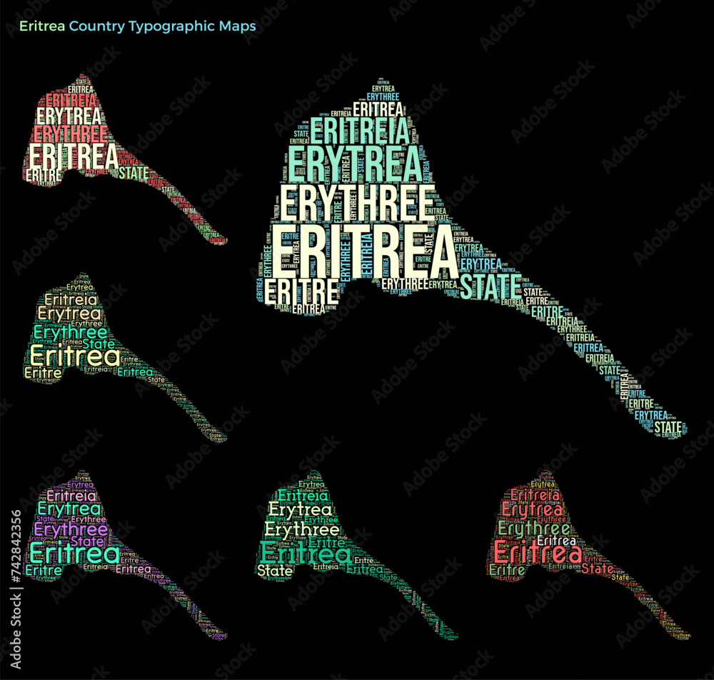 Poster eritrea. set of typography style country illustrations. eritrea map shape built of horizontal and ve