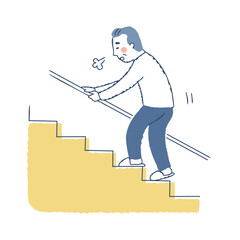 手すりを使って階段を上がるシニア男性