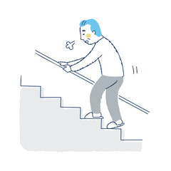 手すりを使って階段を上がるシニア男性