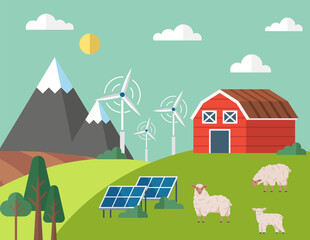 Solar energy vector illustration. Electric vehicles powered by alternative energy sources are environmentally conscious choice The development renewable energy sources is crucial for greener future - obrazy, fototapety, plakaty