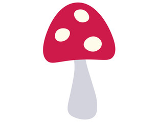 Vibrant red toadstool mushroom with characteristic white spots, set against a clear background, conveying a simple yet enchanting forest element