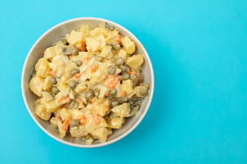 russian vegetable salad in small bowl