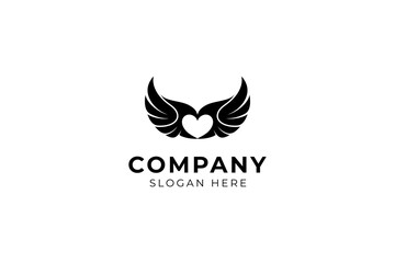 Heart with flying wings logo design vector image illustration