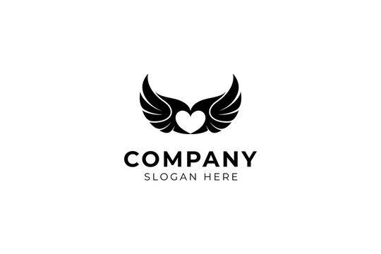 Heart with flying wings logo design vector image illustration