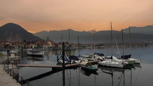  Sunset over the port of Feriolo on Lake Maggiore.