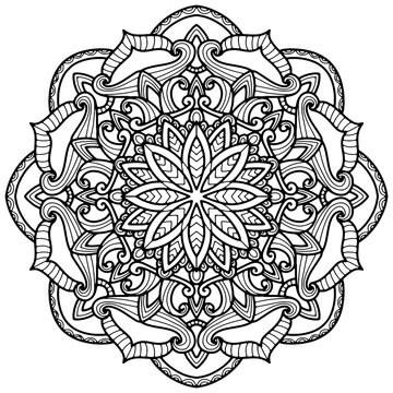 Colouring page 364, hand drawn, vector. Mandala 307, ethnic, swirl pattern, object isolated on white background.