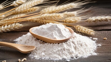 White Wheat Flour in Rustic Metal Scoop on Wooden Background - Versatile High-Quality Flour 