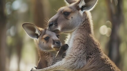 Mother and Baby Kangaroo Hug. Kangaroo Baby Wildlife - obrazy, fototapety, plakaty
