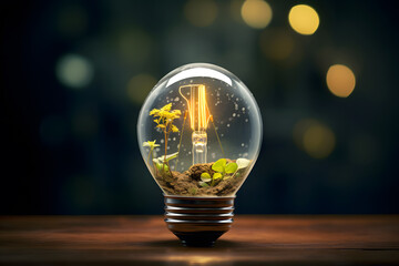 An abstract notion of preserving natural values. The ideas of thought contained in the light bulb. Concept for the theme World Day of Creativity, Imagination and Innovation.