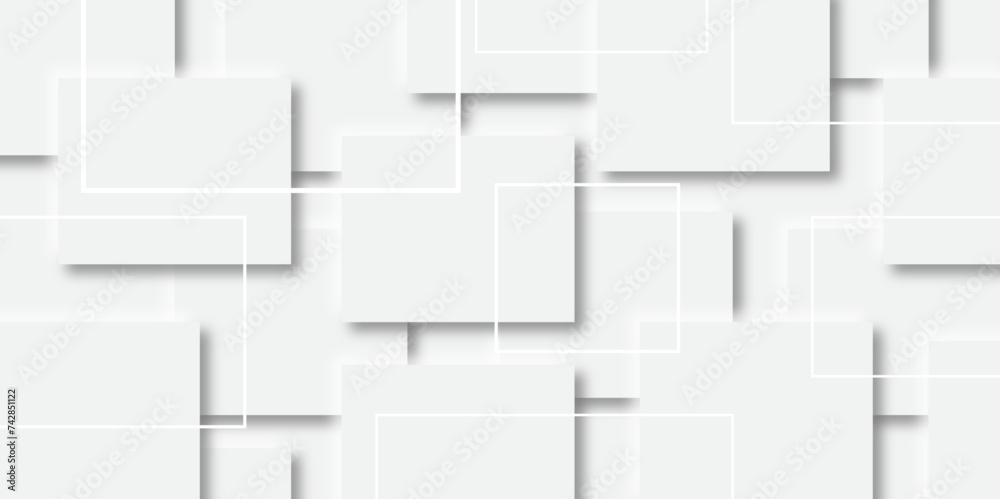Poster Abstract grey geometric overlapping square pattern, design technology background with shadow. Abstract white square shape with futuristic concept background template for banner, poster, ..