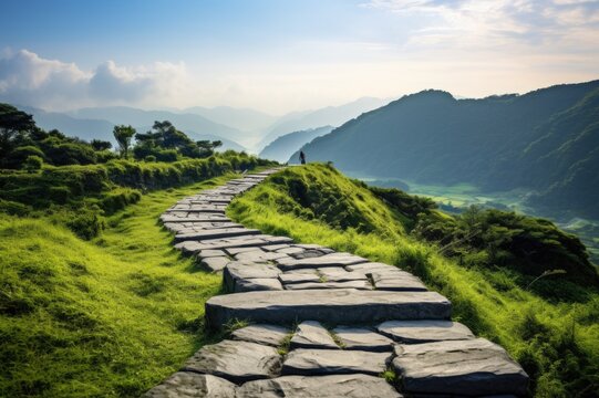 Stone Path in a Fairy Tale Landscape Overlooking the Caoling Historic Trail in Beautiful Taiwan