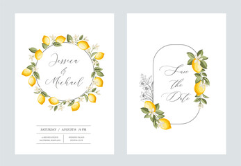 Wedding invitation. Lemon illustration. hand-drawn frame. - 742854185