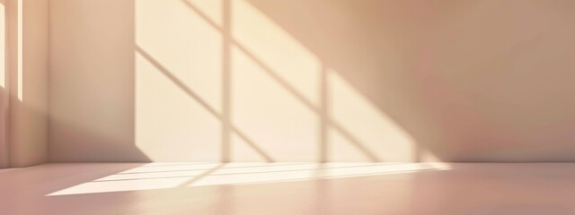 Empty interior cream with sunlight overlay shadow. Pink and cream shine soft reflection window. AI generate