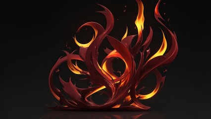 Abstract Maroon and golden 3d flame of fire on Dark background
