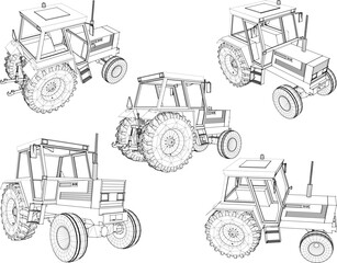 Vector sketch illustration of an old vintage tractor design for cultivating agricultural land