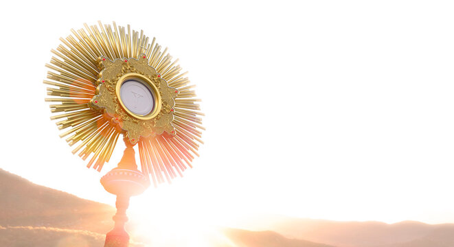 Jesus Christ in the monstrance. Sacrament of the Eucharist. Corpus Christi - 3D Illustration