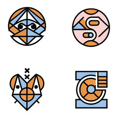 Minimalist vector y2k symbols set for logo templates