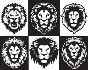 Black and White Vector Lion Logo Animal Head