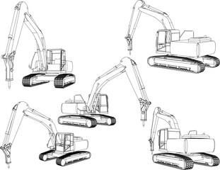 Vector sketch illustration of concrete crusher heavy equipment vehicle design