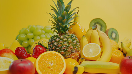 fresh fruit yellow background generative ai