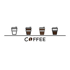 Coffee cups for drinking in 4 styles on a white background, vector.