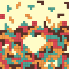 Tetris vector illustration, pixel bricks. Electronic game from the 90s.