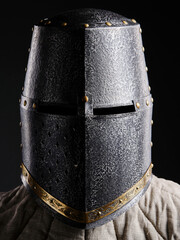 Medieval armor protection. Knight helm.