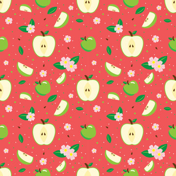 Green Apple Seamless Vector Fruit Pattern