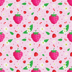 Raspberry Seamless Vector Fruit Pattern