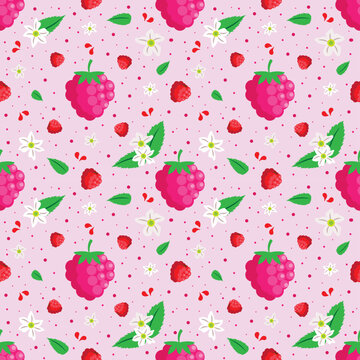 Raspberry Seamless Vector Fruit Pattern